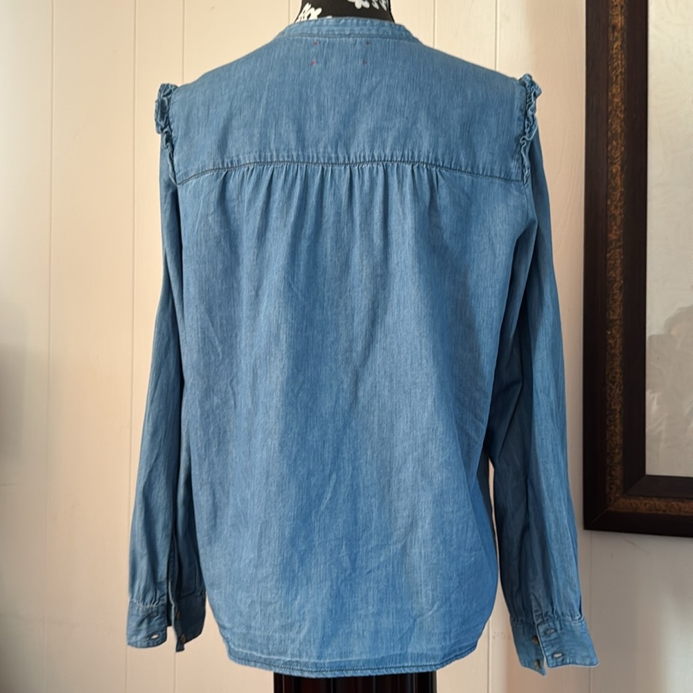 XiRENA Blue Button Down Ruffle Shirt - Picture 3 of 7